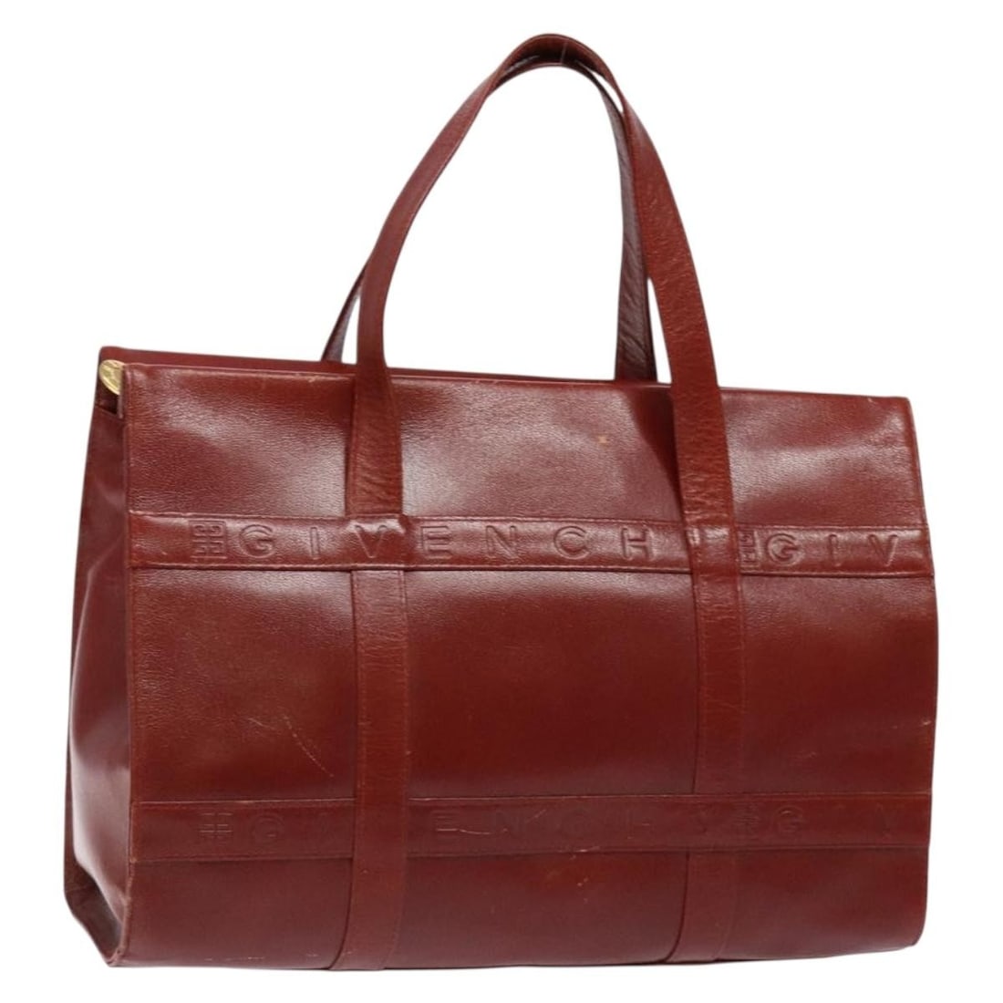 GIVENCHY Red Leather Hand Bag Gold Accents Auth 133504: GIVENCHY Red Leather Hand Bag Gold Accents Auth 133504 This exquisite GIVENCHY hand bag showcases a luxurious design featuring a striking red leather exterior complemented by gold accents. Crafted wit