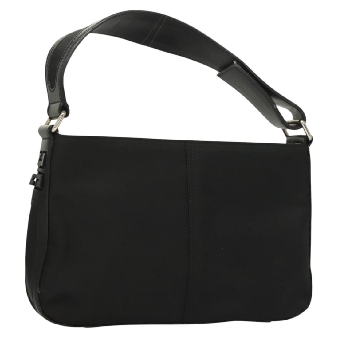 GIVENCHY Black Silver Nylon Hand Bag Auth 5.9in Made in Spain: GIVENCHY Black Silver Nylon Hand Bag Auth 5.9in Made in Spain This GIVENCHY hand bag showcases a sleek design crafted from durable nylon in a sophisticated black and silver color scheme. With a compac