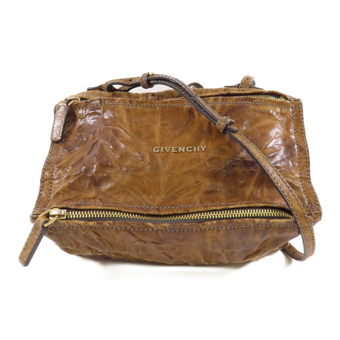 GIVENCHY Pandora Mini Shoulder Bag Brown Calfskin Leather GHW: GIVENCHY Pandora Mini Shoulder Bag Brown Calfskin Leather GHW This GIVENCHY Pandora Mini Shoulder Bag is crafted from luxurious calfskin leather in a rich brown hue. The bag features a compact design