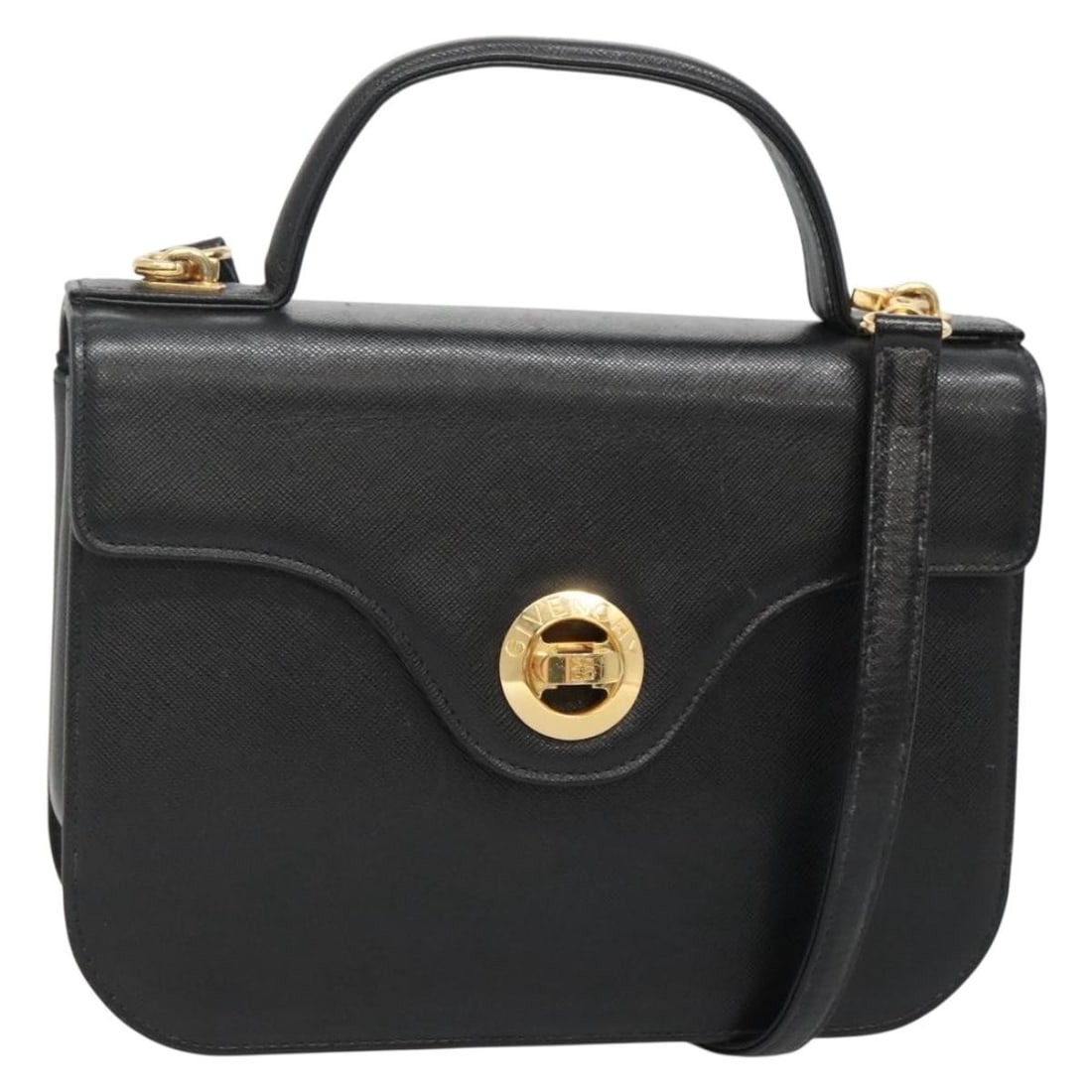 GIVENCHY Black Gold Leather 2-Way Hand Bag Auth BS28532: GIVENCHY Black Gold Leather 2-Way Hand Bag Auth BS28532 This GIVENCHY Hand Bag features a chic black and gold color scheme, crafted from high-quality leather. Designed for versatility, it can be used