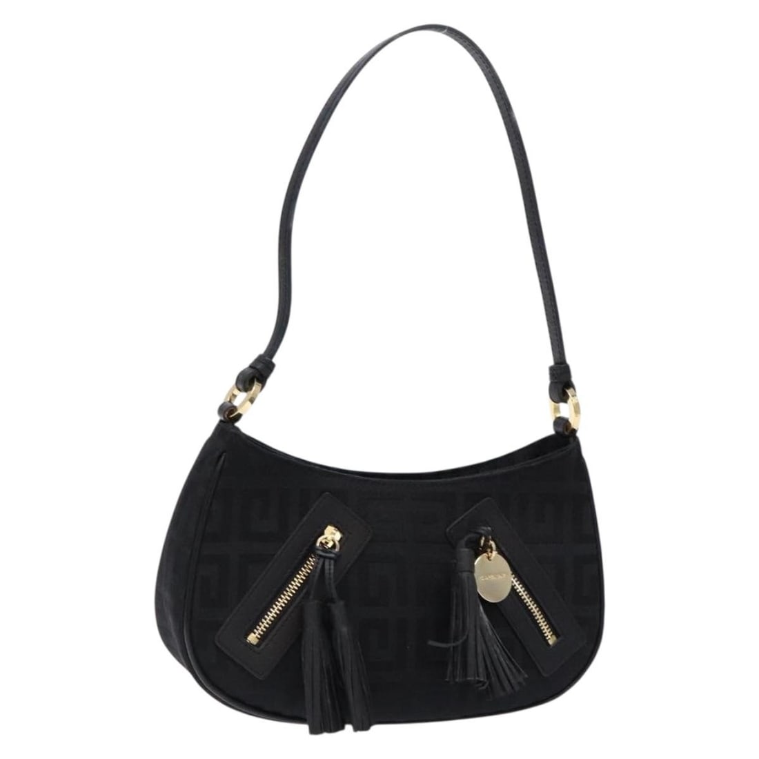 GIVENCHY Black Gold Nylon Shoulder Bag Auth Italy 138121: GIVENCHY Black Gold Nylon Shoulder Bag Auth Italy 138121 This GIVENCHY shoulder bag combines sleek design with functionality, crafted from durable nylon in a striking black and gold color scheme. Idea
