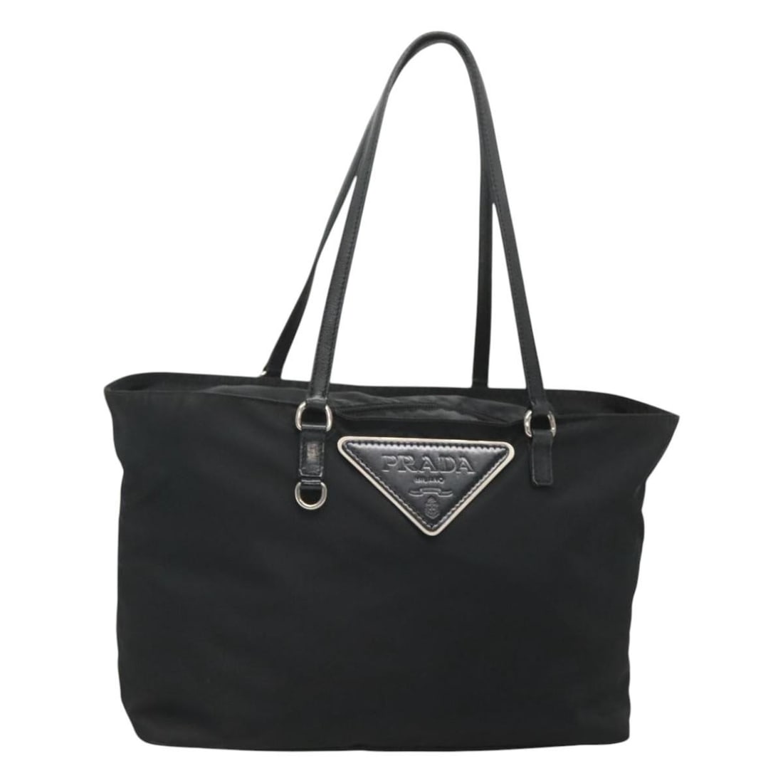 PRADA Black Silver Nylon Tote Bag Authentic Made in Italy: PRADA Black Silver Nylon Tote Bag Authentic Made in Italy This PRADA Tote Bag combines elegance and practicality, crafted from durable nylon in a striking black and silver color scheme. Ideal for dail