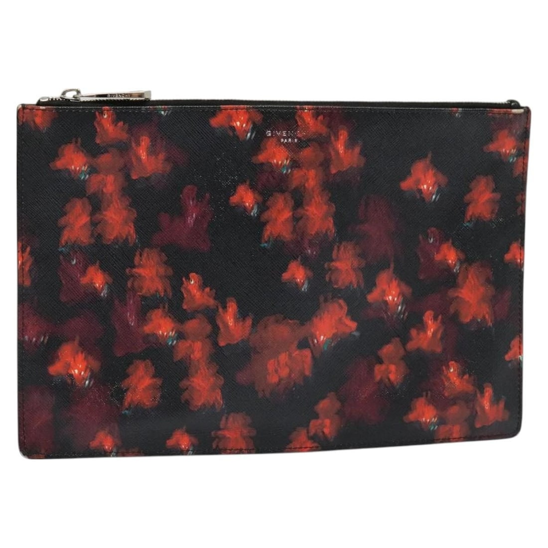 GIVENCHY Red Silver Saffiano Leather Clutch Bag Auth BA2760: GIVENCHY Red Silver Saffiano Leather Clutch Bag Auth BA2760 This GIVENCHY clutch bag showcases a luxurious design crafted from high-quality Saffiano leather in a striking red and silver color scheme.