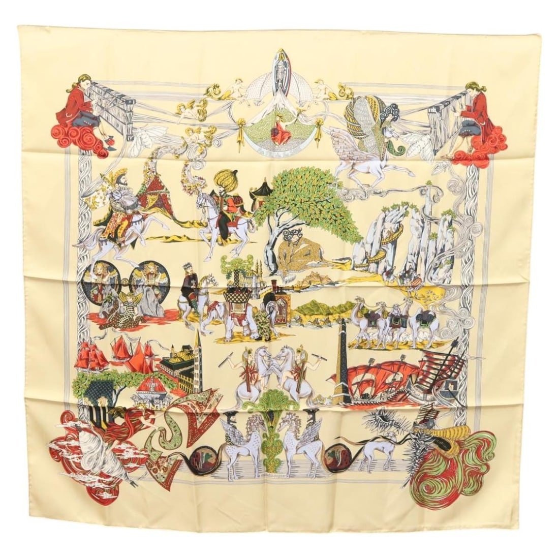 HERMES Au FIL de la SOIE Silk Scarf 90cm Beige Auth: HERMES Au FIL de la SOIE Silk Scarf 90cm Beige Auth Experience the luxurious touch of this HERMES Carre 90 Scarf titled 'Au FIL de la SOIE'. Crafted from high-quality silk, this elegant scarf features