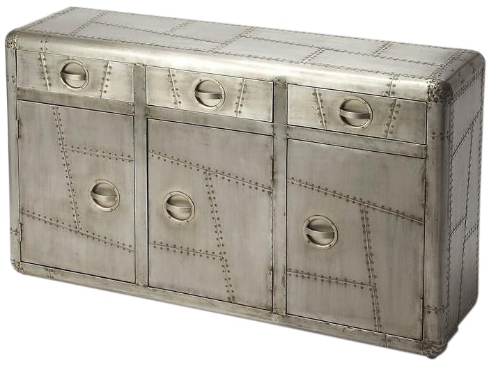 Butler Hand-Crafted Aviation Console Table Industrial Chic Silver: Butler Hand-Crafted Aviation Console Table Industrial Chic Silver Introducing a stunning Hand-Crafted Aviation-Inspired Console Table that embodies a blend of industrial chic and vintage style. This c