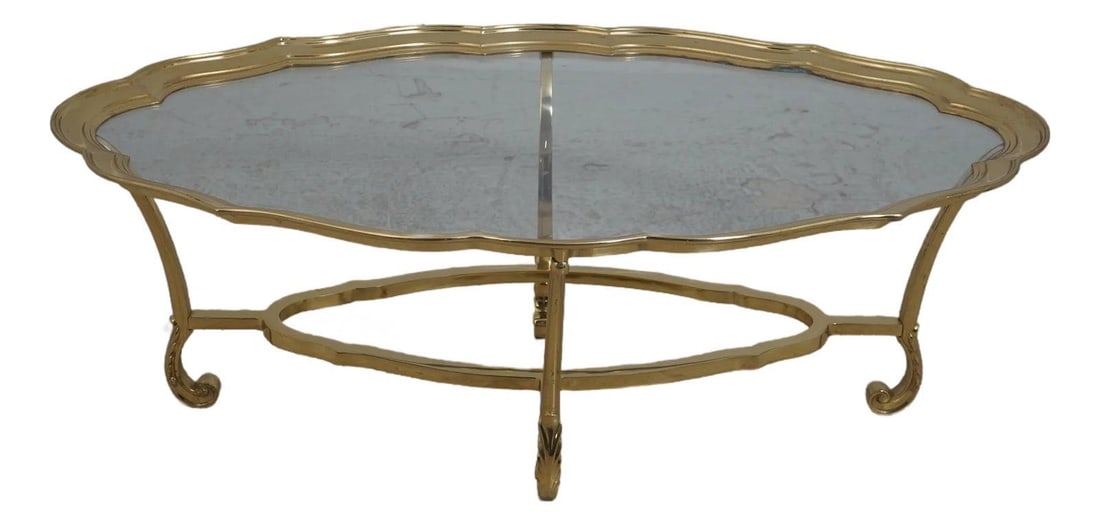 アンティークlion Glass Top Coffee Table Vintage Brass Lion Glass Oval Low Table