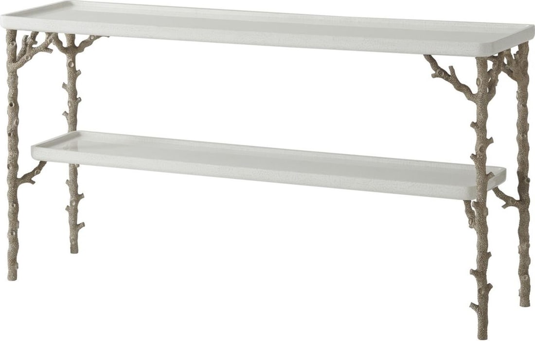 Modern Rectangular Console Table by Theodore Alexander in Aluminum: Modern Rectangular Console Table by Theodore Alexander in Aluminum This modern console table by Theodore Alexander features a sleek rectangular design, ideal for enhancing contemporary living spaces.