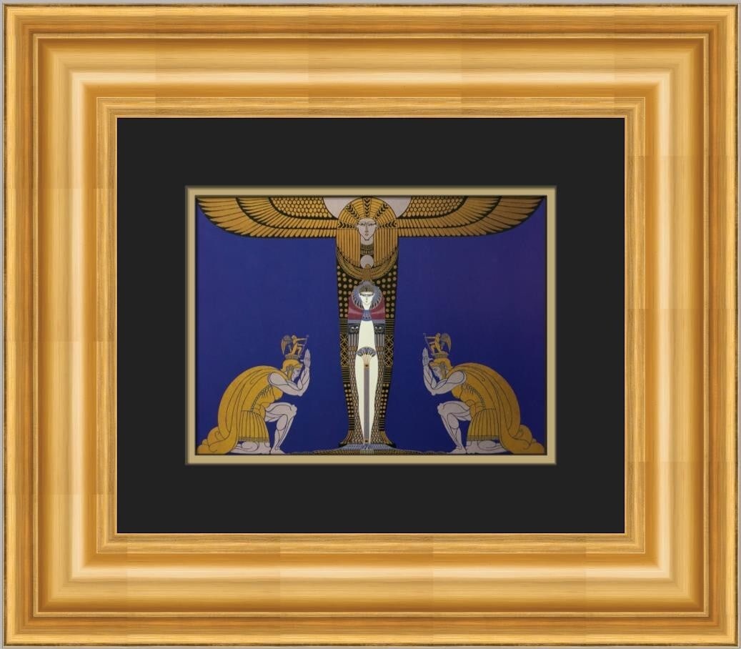 Erte Cleopatre Art Deco Custom Framed Print 17 x 19: Erte Cleopatre Art Deco Custom Framed Print 17 x 19 This exquisite print titled 'Cleopatre' by artist Erte showcases the elegance of Art Deco style. The piece features a stunning offset lithograph on
