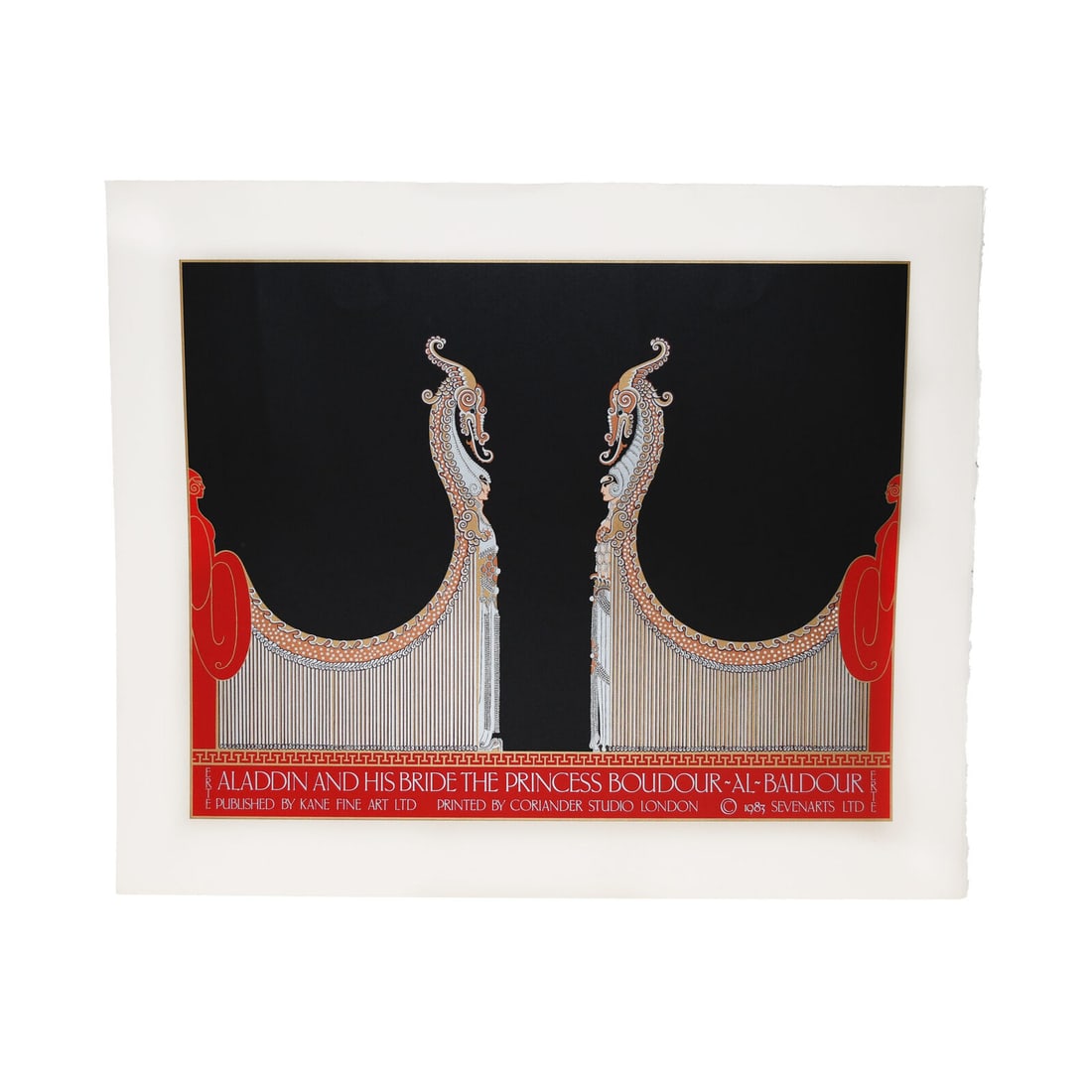Erte Aladdin & His Bride Lithograph Art Deco Print 37.5 x 31: Erte Aladdin & His Bride Lithograph Art Deco Print 37.5 x 31 This stunning lithograph titled 'Aladdin & His Bride' is a captivating example of Art Deco style, created by renowned artist Erte. Measurin