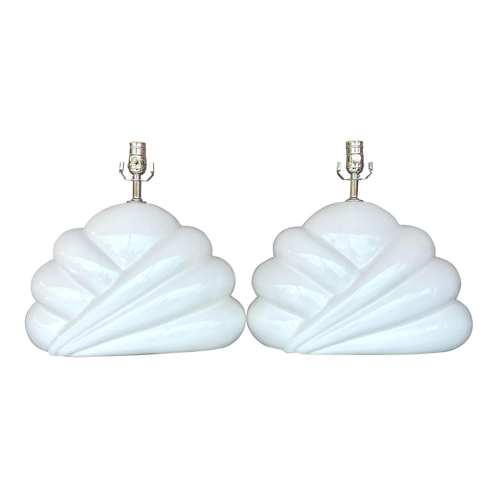 Pair of Vintage Boho Cloud Design Ceramic Lamps: Pair of Vintage Boho Cloud Design Ceramic Lamps Illuminate your space with this fabulous pair of vintage Boho table lamps. Featuring a stunning glazed ceramic finish, these lamps showcase a unique clo