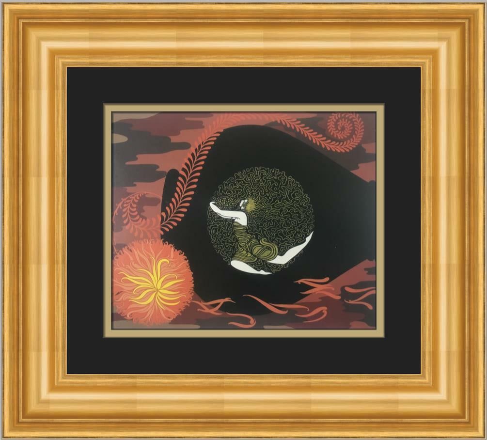 Erte Autumn Song Art Deco Print Custom Framed 18x21: Erte Autumn Song Art Deco Print Custom Framed 18x21 This stunning custom framed print titled "Autumn Song" by renowned artist Erte captures the essence of Art Deco style, featuring elegant figures tha