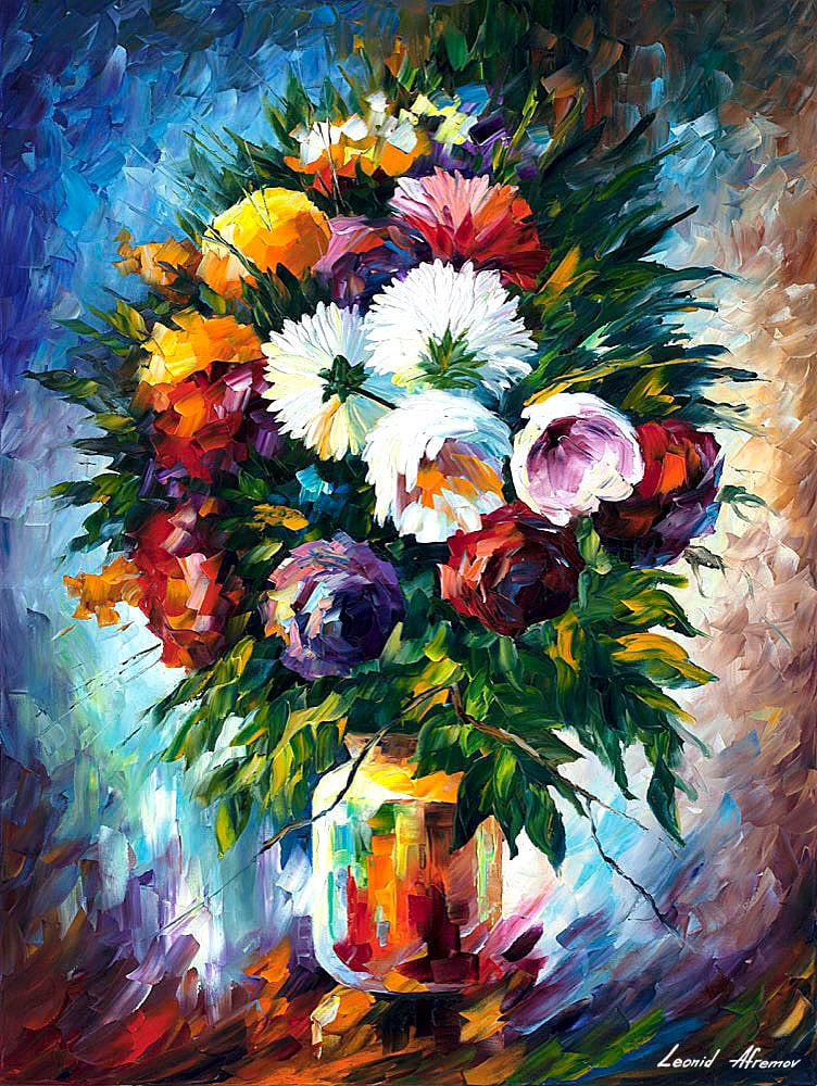 Morning Peonies Limited Edition 1 of 25 by Leonid Afremov Canvas Art: Morning Peonies Limited Edition 1 of 25 by Leonid Afremov Canvas Art This limited edition giclee titled "Morning Peonies" is a hand-painted artwork by renowned artist Leonid Afremov. As the first in a