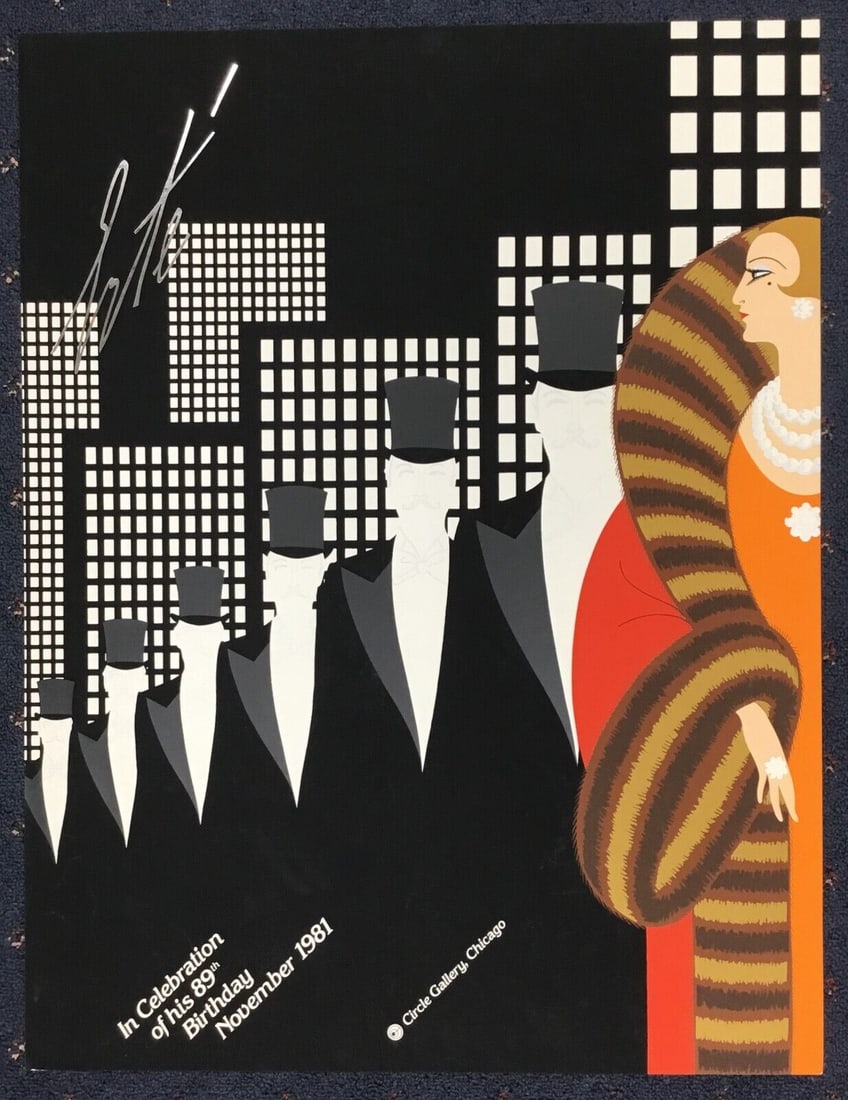 Erte 89th Birthday Celebration 1981 Limited Edition Serigraph Art Deco Print: Erte 89th Birthday Celebration 1981 Limited Edition Serigraph Art Deco Print Celebrate the artistry of Erte with this beautifully crafted serigraph titled 'Erte's 89th Birthday Celebration', produced