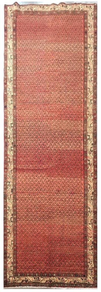 Handcrafted 4'11 x 14'1 Orange Persian Hamadan Rug: Handcrafted 4'11 x 14'1 Orange Persian Hamadan Rug Enhance your space with this exquisite Orange Persian Hamadan Rug, measuring 4' 11" x 14' 1". Handcrafted by skilled Persian artisans, this rug showc
