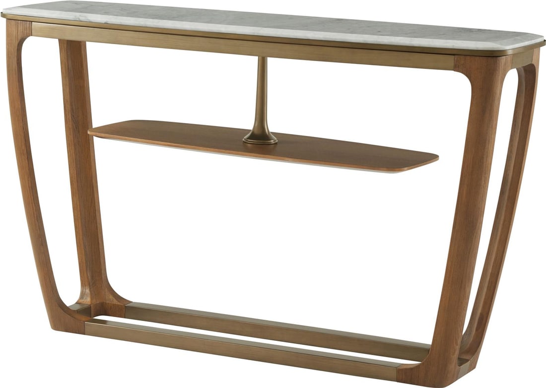 Theodore Alexander Steve Leung Console Table Carrara Marble: Theodore Alexander Steve Leung Console Table Carrara Marble Introducing the Steve Leung Console Table, a stunning blend of antique and vintage style with modern elegance. This exquisite piece features