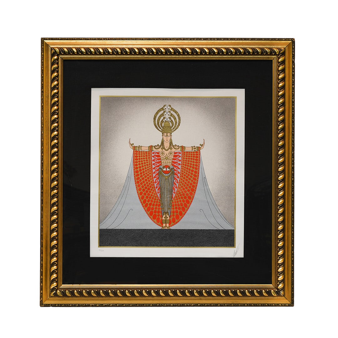 Limited Edition Erte Indochina Serigraph 16/350 Framed Art Deco Print: Limited Edition Erte Indochina Serigraph 16/350 Framed Art Deco Print This captivating serigraph titled 'Indochina' by Erte is a limited edition print, numbered 16 out of 350. With dimensions of 31 in