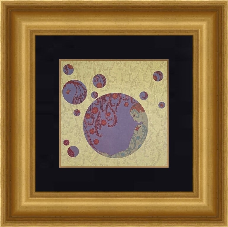 Erte Spring Shadows II Custom Framed Art Deco Print: Erte Spring Shadows II Custom Framed Art Deco Print This exquisite print titled "Spring Shadows II" by the renowned artist Erte captures the elegance of the Art Deco style. The artwork features a land