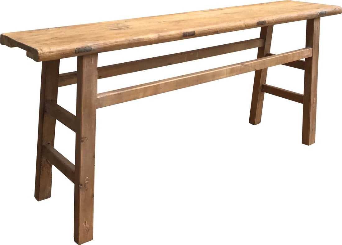 Antique Style Chinese Console Table Reclaimed Pine 66.5": Antique Style Chinese Console Table Reclaimed Pine 66.5" Introducing a beautifully handcrafted antique style console table, meticulously designed to evoke a vintage charm. This console table features