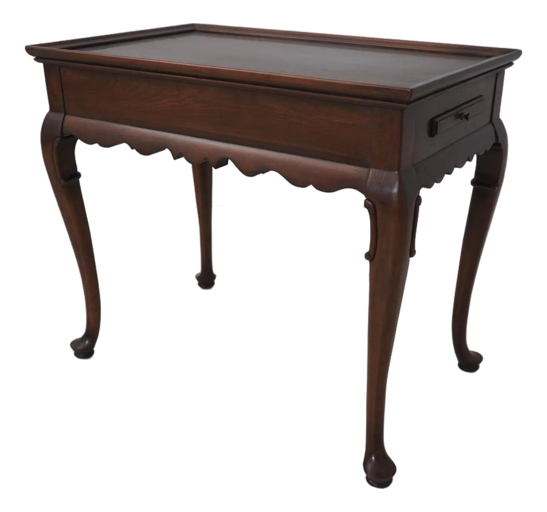 Ethan Allen Georgian Court Cherry Tea Table with Queen Anne Legs: Ethan Allen Georgian Court Cherry Tea Table with Queen Anne Legs This exquisite Ethan Allen Cherry Georgian Court Tea Table is a stunning addition to any home. Crafted approximately 35 years ago, it s