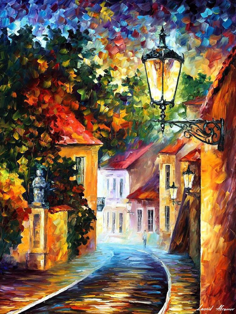 Evening Street Limited Edition Giclee 1/25 by Leonid Afremov: Evening Street Limited Edition Giclee 1/25 by Leonid Afremov Introducing "Evening Street," a striking limited edition giclee artwork by renowned artist Leonid Afremov. This piece is part of a small ed