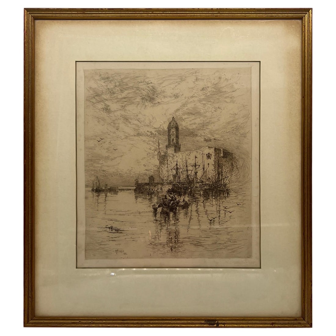 Thomas Moran Etching Castle of San Juan de Vlua Vera Cruz 1884: Thomas Moran Etching Castle of San Juan de Vlua Vera Cruz 1884 This exquisite etching by Thomas Moran, titled "Castle of San Juan de Vlua, Vera Cruz," dates back to 1884. Created during the 19th centu