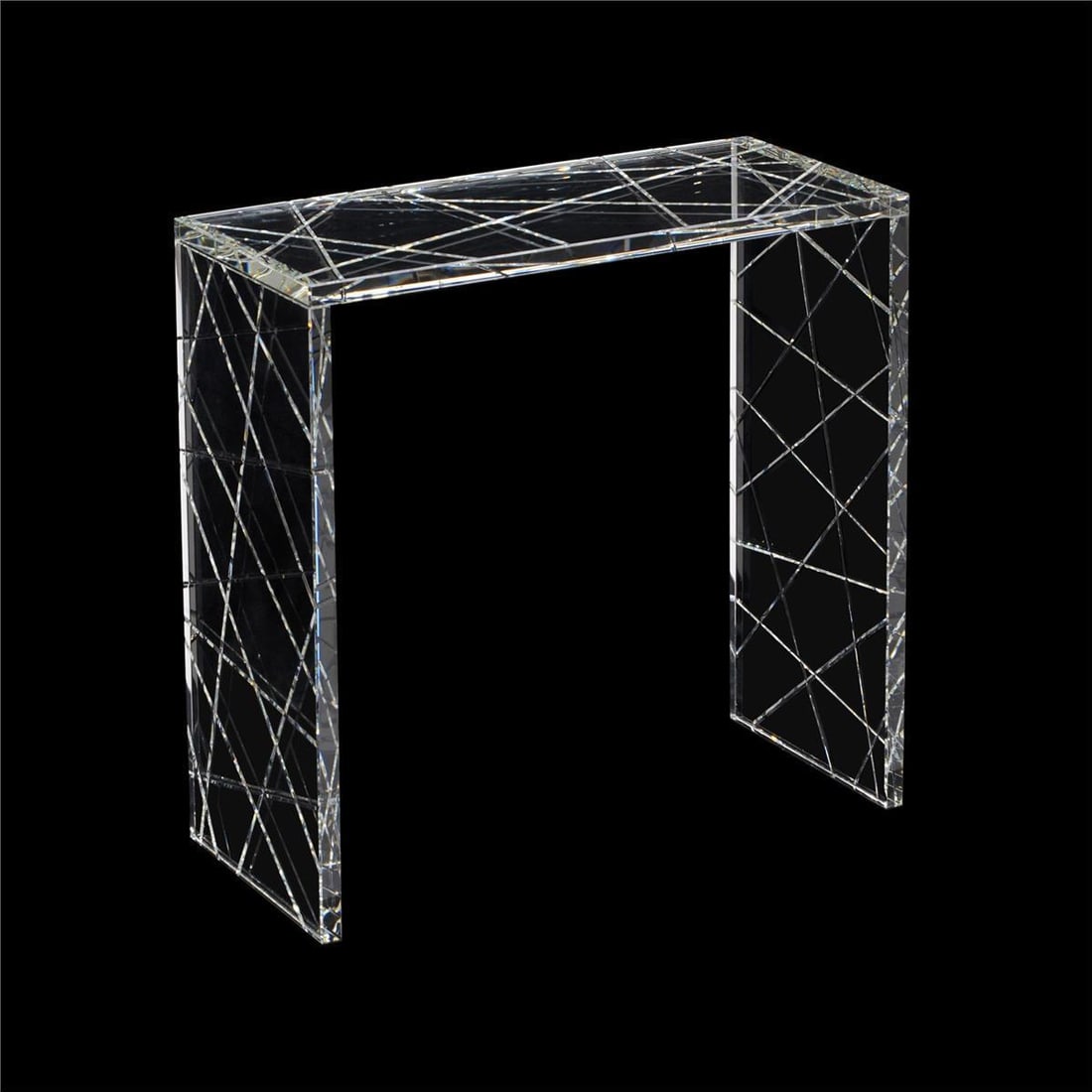 John-Richard Crystal Etched Geometric Nesting Console Table: John-Richard Crystal Etched Geometric Nesting Console Table Introducing the Crystal Etched Geometric Console Table, a stunning addition to your home decor. This unique nesting table features a geometr