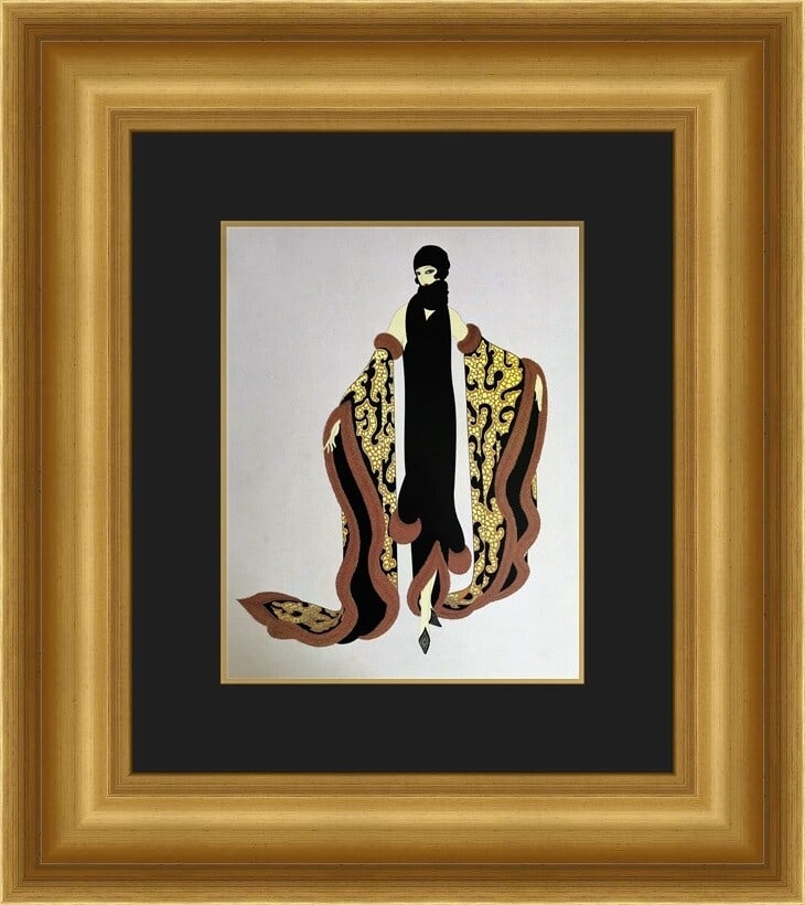 Erte Fox Fur Art Deco Custom Framed Lithograph 18 x 21: Erte Fox Fur Art Deco Custom Framed Lithograph 18 x 21 This exquisite custom framed print features a stunning lithographic reproduction of Erte's "Fox Fur," a captivating portrayal of figures in the i