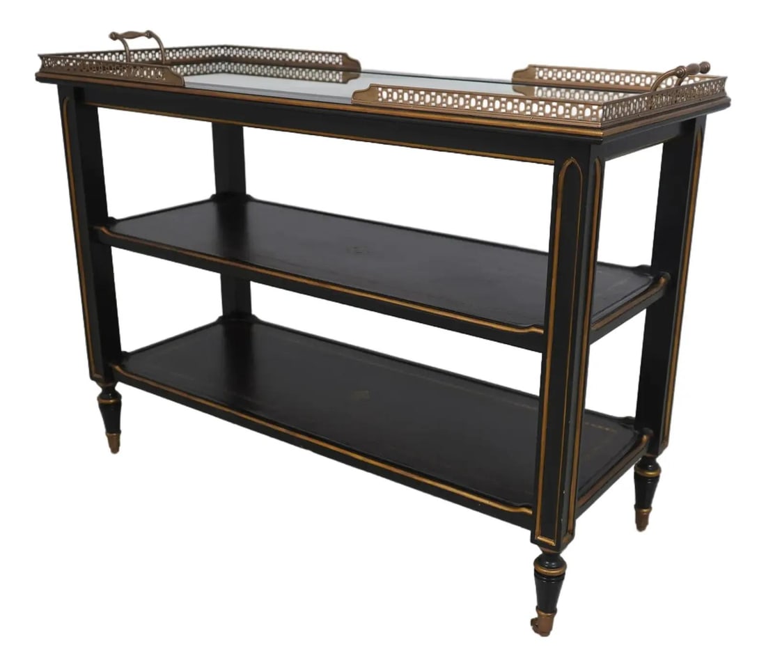 Maitland Smith French Louis XV Beveled Mirror Server Cart Gold Accents: Maitland Smith French Louis XV Beveled Mirror Server Cart Gold Accents Elevate your dining experience with this exquisite Maitland Smith French Louis XV Mirror Top Server Cart. Crafted with high-quali