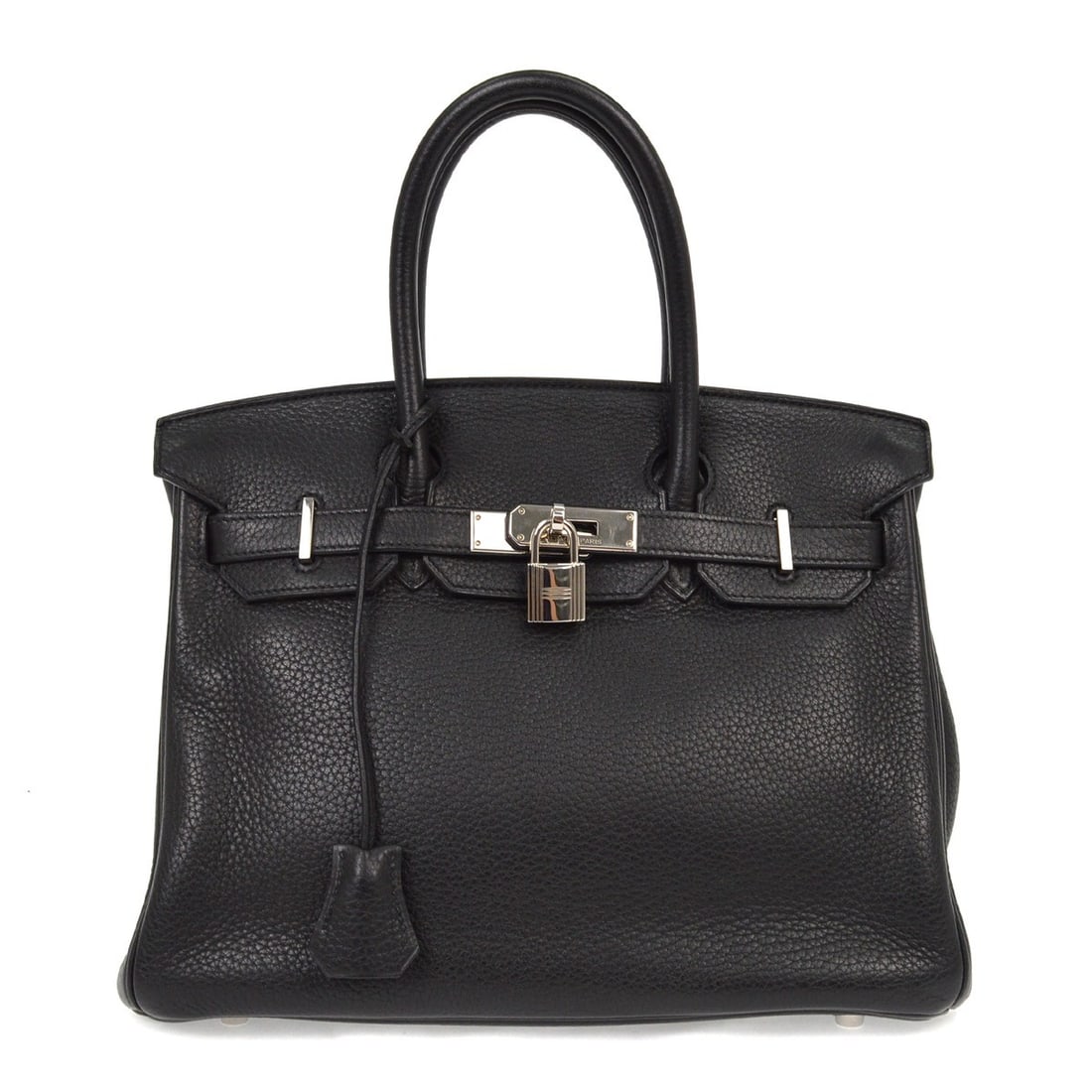 Hermes Black Birkin 30 Leather Handbag with Lock: Hermes Black Birkin 30 Leather Handbag with Lock Introducing the exquisite Hermes Black Taurillon Clemence Birkin 30 Handbag, a perfect blend of luxury and functionality. This medium-sized shoulder ba