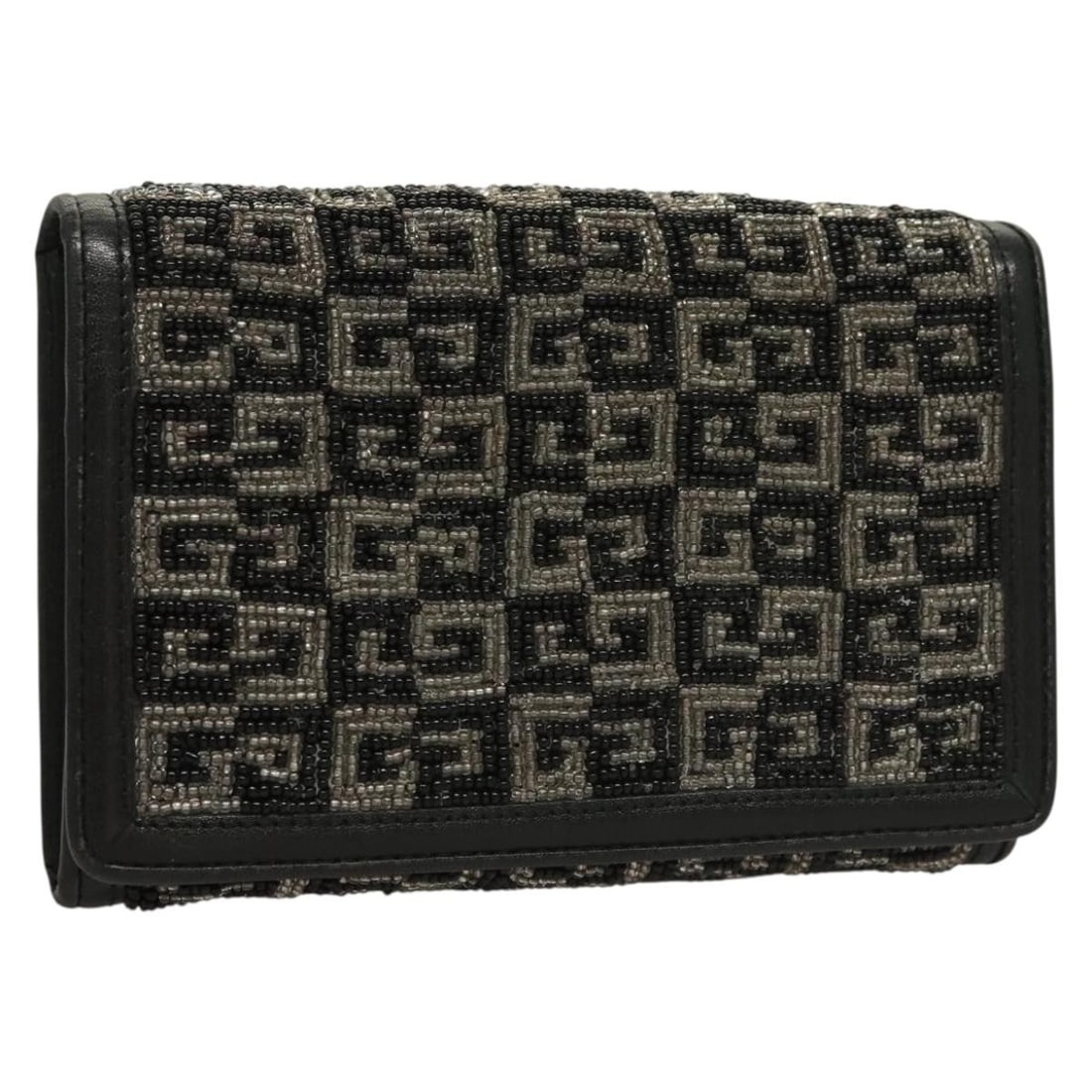 GIVENCHY Black Silver Beaded Wallet Authentic SW1091: GIVENCHY Black Silver Beaded Wallet Authentic SW1091 This GIVENCHY wallet is a unique accessory crafted from beads in an elegant black and silver color scheme. With dimensions of approximately 6.3 inc