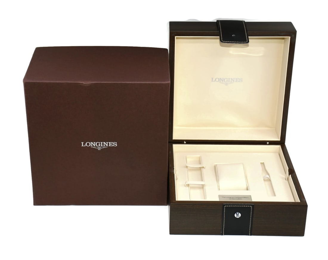 Longines Heritage Military Extra Large Watch Box 9x9x5 Authentic Wood: Longines Heritage Military Extra Large Watch Box 9x9x5 Authentic Wood This Longines Heritage Military Extra Large Watch Box is a stylish and practical presentation box designed to securely store your