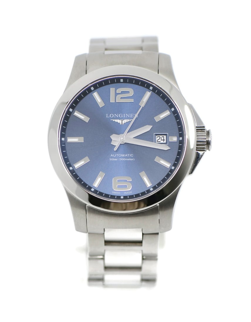 Longines Conquest Stainless Steel Automatic Watch L3.776.4 Blue Dial: Longines Conquest Stainless Steel Automatic Watch L3.776.4 Blue Dial Discover the elegance of the Longines Conquest Stainless Steel Watch, model L3.776.4. This exquisite timepiece features a striking