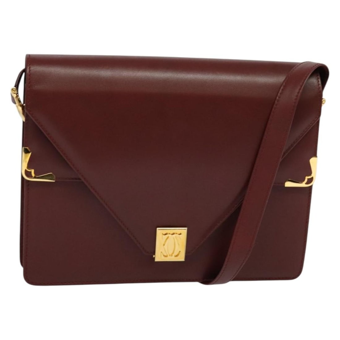 CARTIER Must Line Bordeaux Gold Leather Shoulder Bag: CARTIER Must Line Bordeaux Gold Leather Shoulder Bag This exquisite CARTIER Must Line Shoulder Bag is crafted from luxurious leather in a stunning bordeaux and gold color combination. Designed for ele