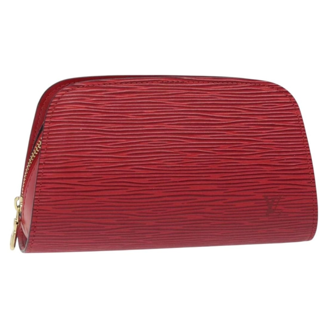 LOUIS VUITTON Epi Dauphine PM Pouch Castilian Red M48447: LOUIS VUITTON Epi Dauphine PM Pouch Castilian Red M48447 The LOUIS VUITTON Epi Dauphine PM Pouch in a striking Castilian Red is a stylish accessory crafted from durable Epi leather. This pouch measure