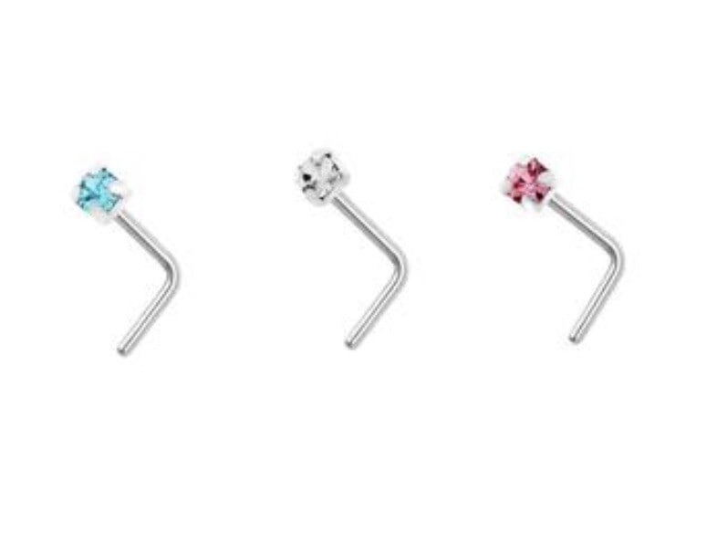 Bodifine Sterling Silver Crystal Nose Studs Set of 3 Assorted: Bodifine Sterling Silver Crystal Nose Studs Set of 3 Assorted Enhance your style with this exquisite set of three assorted crystal nose studs, crafted from quality sterling silver. Each stud features 