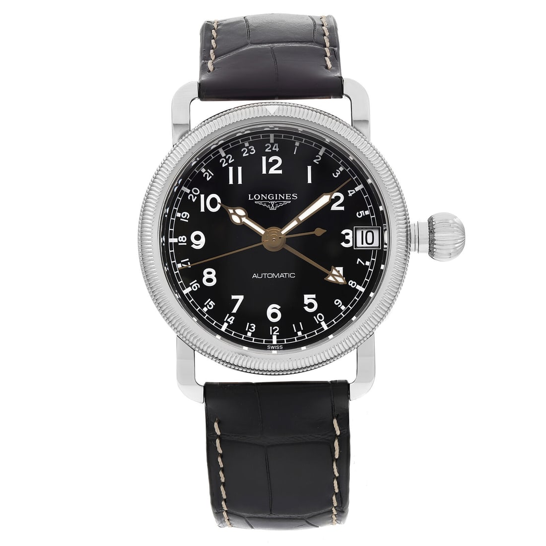 Longines Heritage Aviation GMT Automatic Watch Black Dial L2.778.4.53.2 with Box and Papers: Longines Heritage Aviation GMT Automatic Watch Black Dial L2.778.4.53.2 with Box and Papers Experience luxury with the Longines Heritage Aviation GMT Automatic Watch, featuring a sleek black dial and