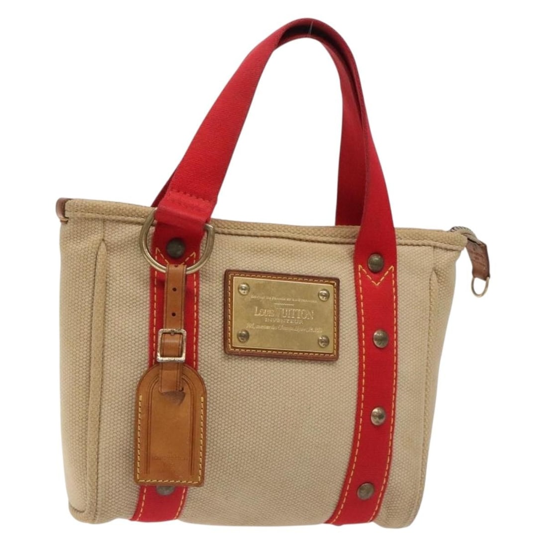 LOUIS VUITTON Antigua Cabas PM Hand Bag Red Beige M40038 France: LOUIS VUITTON Antigua Cabas PM Hand Bag Red Beige M40038 France Introducing the LOUIS VUITTON Antigua Cabas PM Hand Bag, a stylish and versatile accessory that complements any outfit. This hand bag fe
