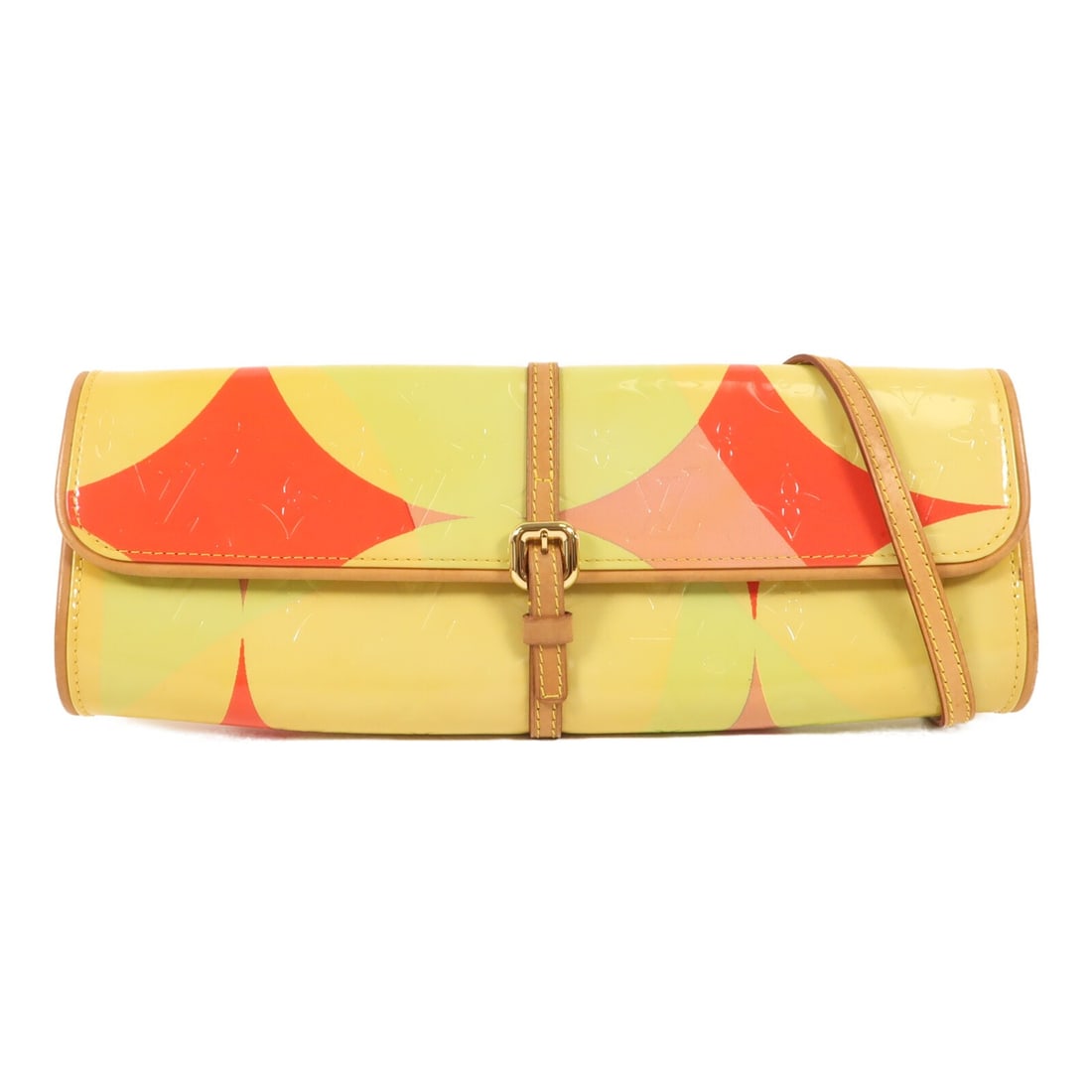 LOUIS VUITTON Pochette Fleur Vernis Multicolor Shoulder Bag M91118: LOUIS VUITTON Pochette Fleur Vernis Multicolor Shoulder Bag M91118 This Louis Vuitton Pochette Fleur Vernis Shoulder Bag is a stylish accessory crafted from high-quality calfskin (cowhide). Featuring 