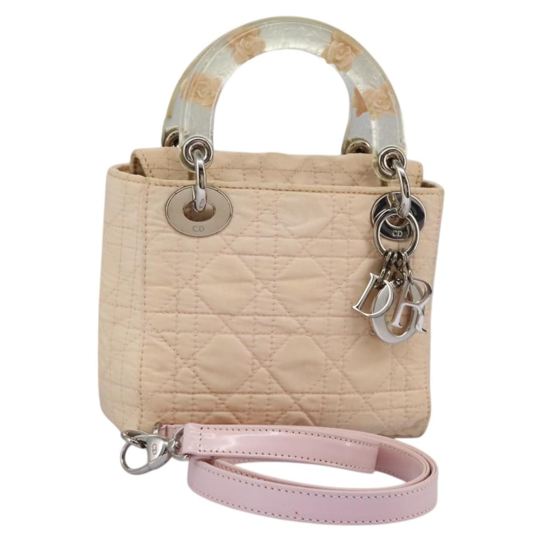 Christian Dior Canage Nylon Hand Bag Beige Clear Silver Italy Auth: Christian Dior Canage Nylon Hand Bag Beige Clear Silver Italy Auth Introducing the Christian Dior Canage Hand Bag, a stylish accessory crafted from durable nylon. This bag features a unique combinatio