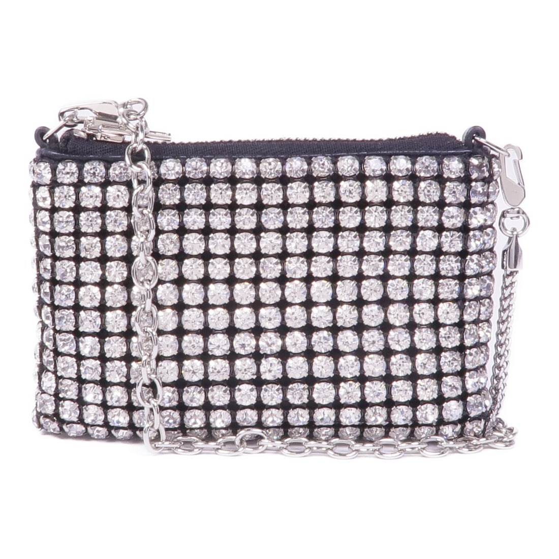 Alexander Wang Silver Crystal Rhinestone Pouch Shoulder Bag: Alexander Wang Silver Crystal Rhinestone Pouch Shoulder Bag Elevate your accessory collection with this stunning Alexander Wang Crystal Rhinestone Pouch Shoulder Bag. Crafted with a shimmering silver