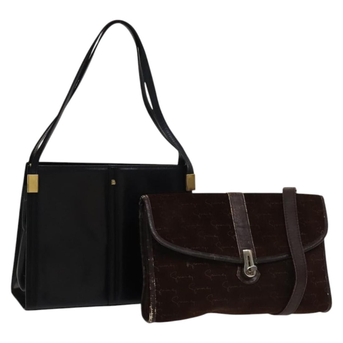 GIVENCHY Suede Leather Shoulder Bag Brown Navy 2Set Auth BA5585: GIVENCHY Suede Leather Shoulder Bag Brown Navy 2Set Auth BA5585 This GIVENCHY shoulder bag is crafted from high-quality suede, showcasing a stunning combination of brown and navy colors. The bag is de