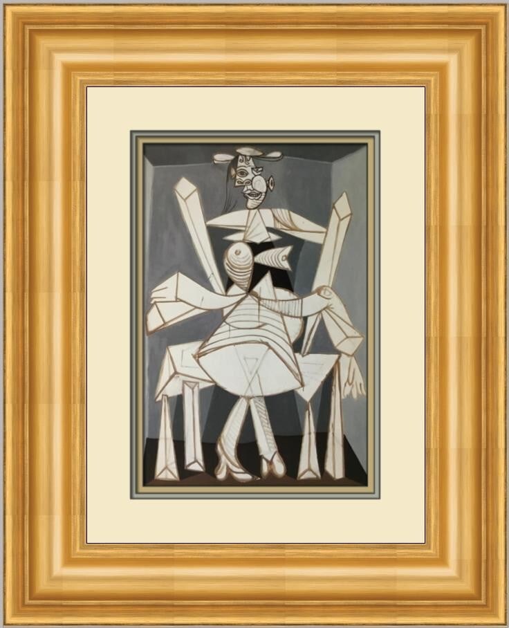 Pablo Picasso Woman Seated in Armchair Custom Framed Print 21x18 Surrealism Art: Pablo Picasso Woman Seated in Armchair Custom Framed Print 21x18 Surrealism Art This exquisite custom framed print features Pablo Picasso's iconic artwork, "Woman Seated in Armchair". Created in 1985,