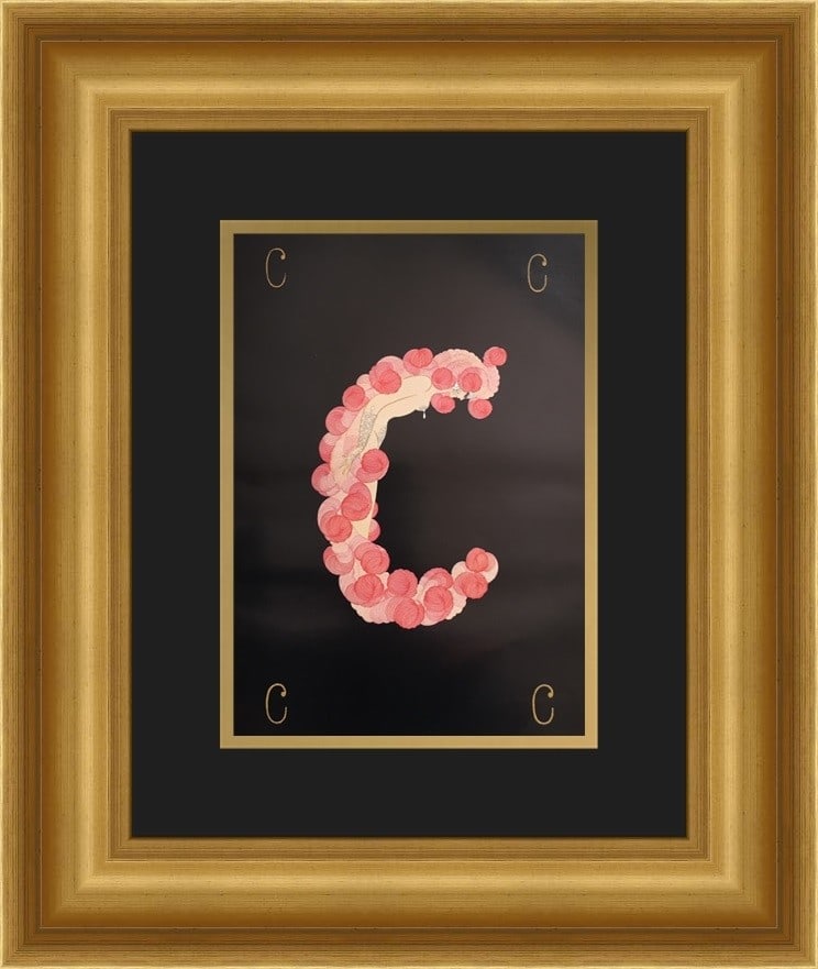 Erte Alphabet Suite C Custom Framed Art Deco Print 17x21: Erte Alphabet Suite C Custom Framed Art Deco Print 17x21 This exquisite custom framed print features Erte's "Alphabet Suite C" in a stunning Art Deco style. The print is produced using offset lithogra