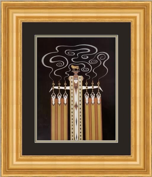 Erte At The Theatre Custom Framed Art Deco Print 20 x 18: Erte At The Theatre Custom Framed Art Deco Print 20 x 18 This exquisite custom framed print titled "At The Theatre" by the famous artist Erte showcases an elegant Art Deco style featuring figures in a