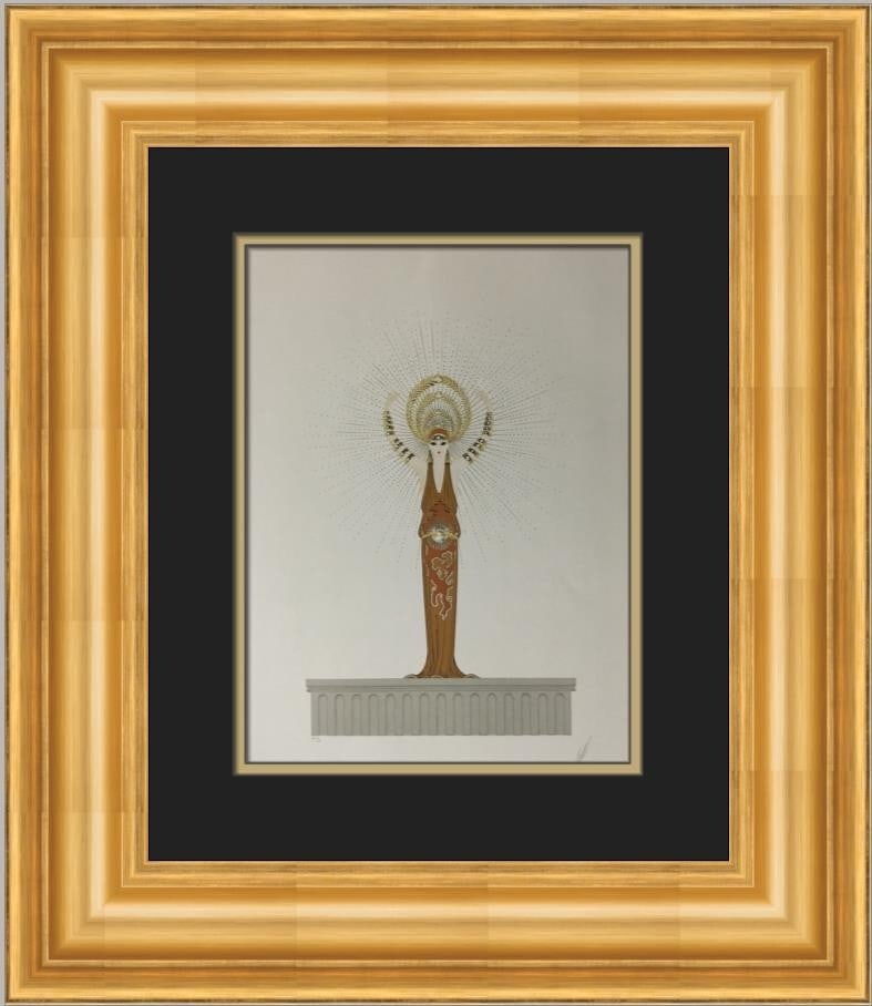 Erte Diana Art Deco Custom Framed Print 21x18 in 1990: Erte Diana Art Deco Custom Framed Print 21x18 in 1990 This exquisite custom framed print titled 'Diana' by the renowned artist Erte showcases the elegance of Art Deco style. Measuring 21 in x 18 in, t