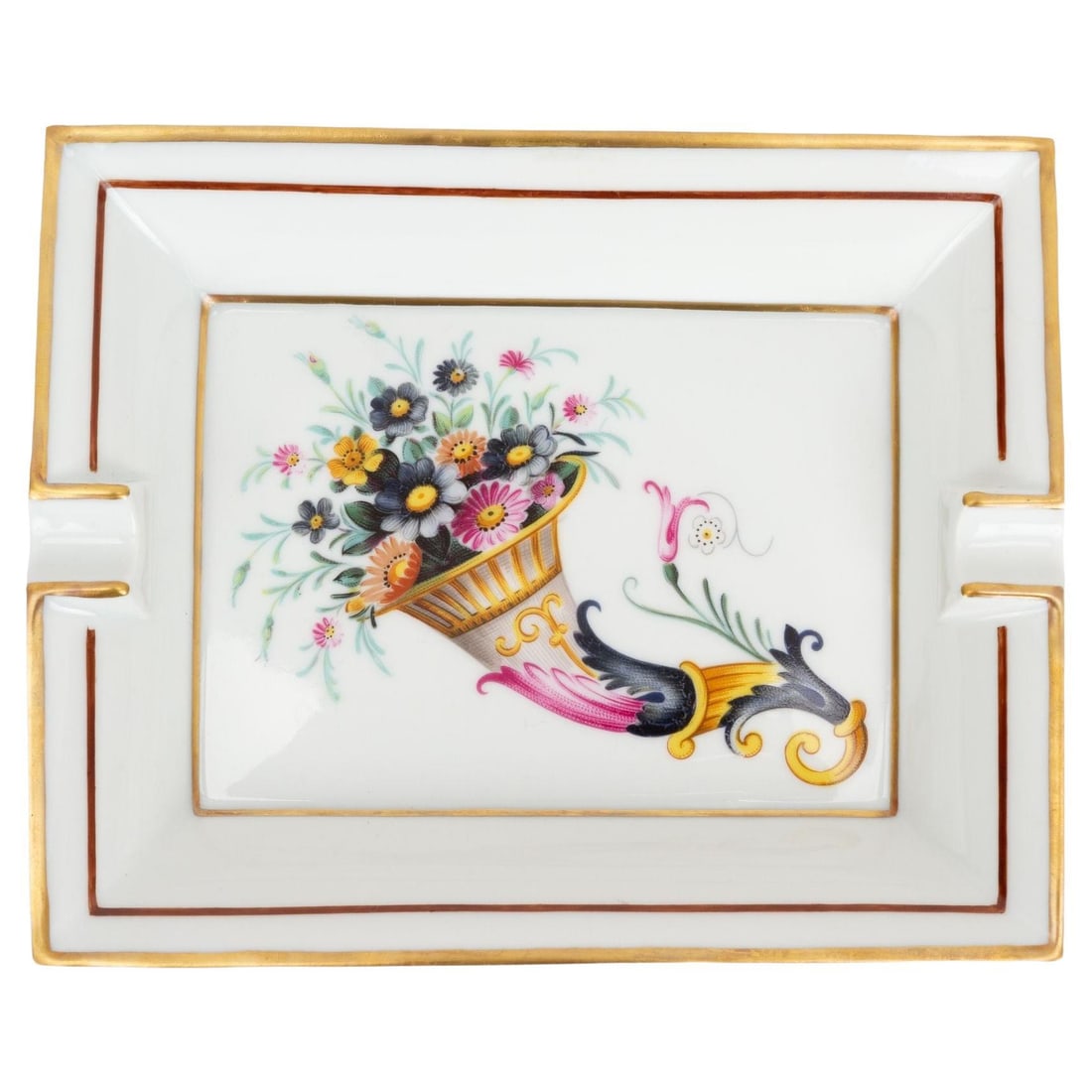 Hermes Vintage Cornucopia Flower Ashtray Decorative Piece: Hermes Vintage Cornucopia Flower Ashtray Decorative Piece This exquisite vintage Hermes ashtray features a stunning cornucopia of flowers, making it a desirable decorative piece for collectors and ent
