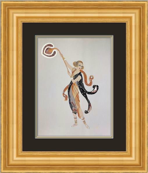 Erte Balinese Art Deco Custom Framed Lithograph Print 18x21: Erte Balinese Art Deco Custom Framed Lithograph Print 18x21 This stunning Erte - Balinese custom framed print features a vibrant lithographic depiction of figures, embodying the elegance of the Art De