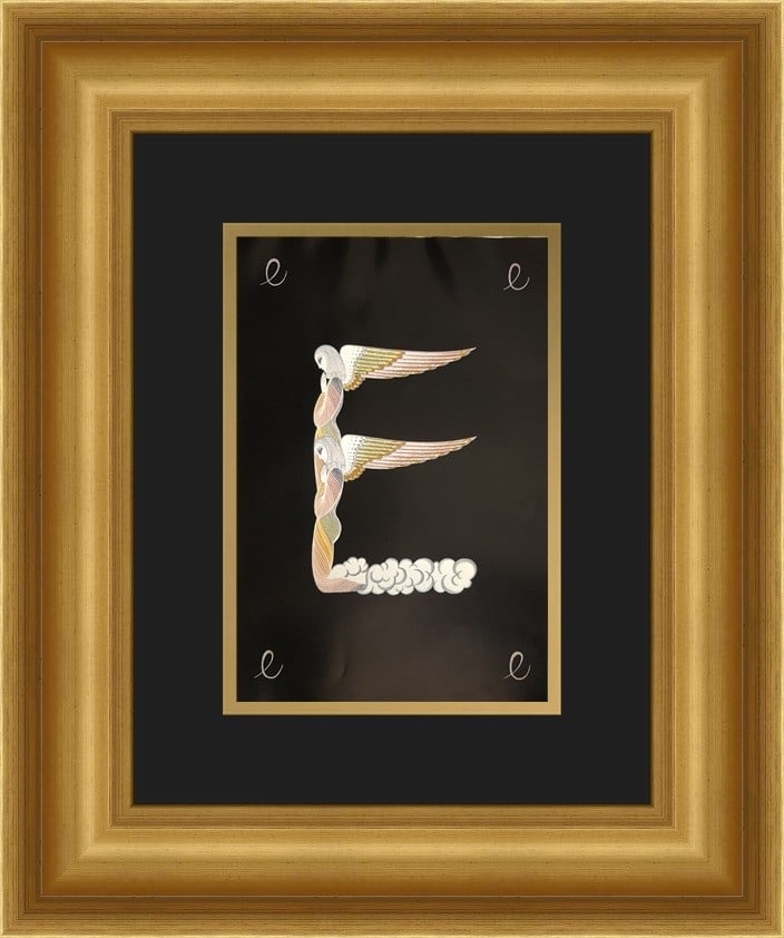 Erte Alphabet Suite E Art Deco Custom Framed Print 17x21: Erte Alphabet Suite E Art Deco Custom Framed Print 17x21 This is a custom framed print of Erte's "Alphabet Suite 'E'", showcasing the elegance and sophistication typical of Art Deco style. The artwork