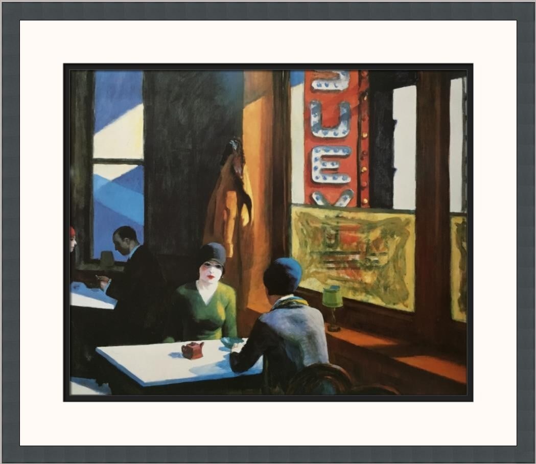 Edward Hopper Chop Suey Custom Framed Print 17 x 22 Impressionism Art: Edward Hopper Chop Suey Custom Framed Print 17 x 22 Impressionism Art This stunning custom framed print of Edward Hopper's iconic artwork "Chop Suey" captures the essence of Impressionism and Realism.