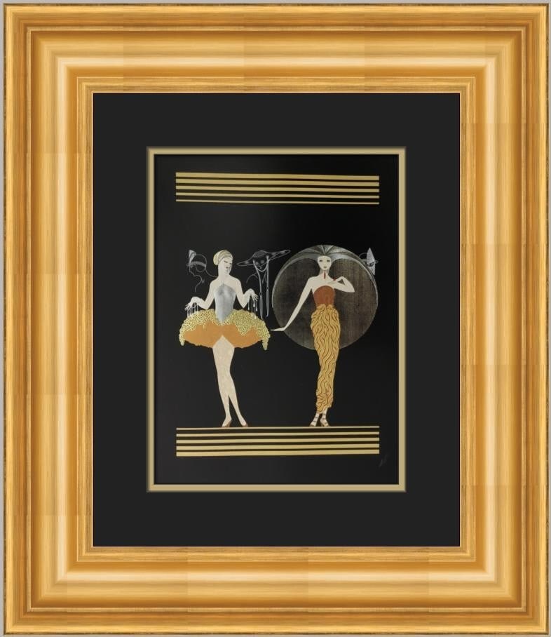 Erte Morning Day Art Deco Custom Framed Print 21 x 18: Erte Morning Day Art Deco Custom Framed Print 21 x 18 This stunning custom framed print, titled "Morning Day," is an exquisite work by the renowned artist Erte, created in 1990. The print showcases an